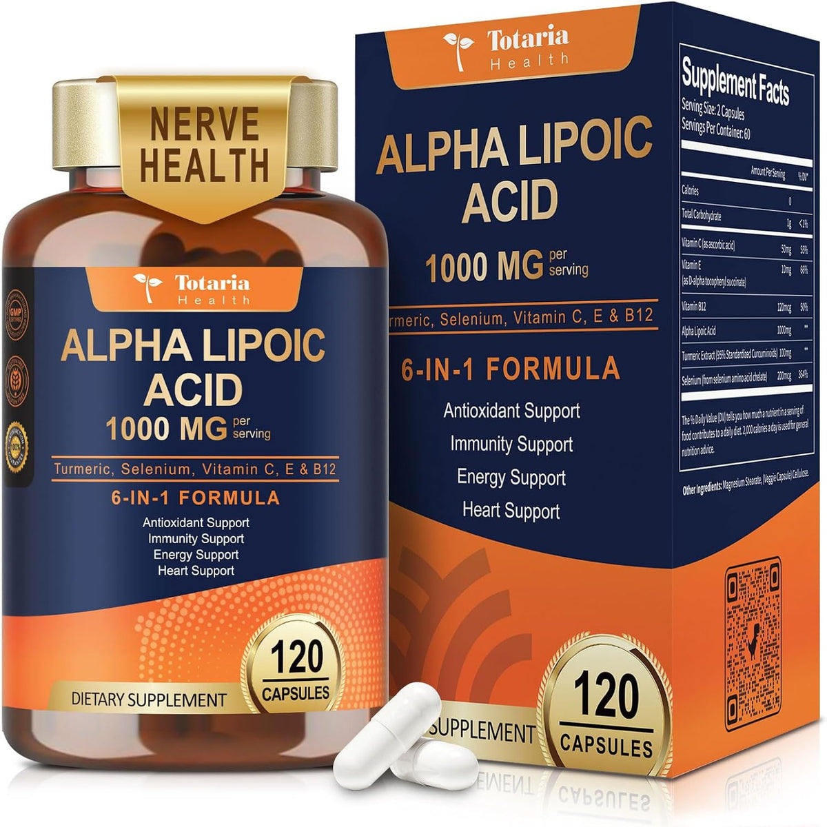 ACIDO ALPHA LIPOIC 120 Cápsulas  1000MG p/s , Diábetes,, antioxidante,