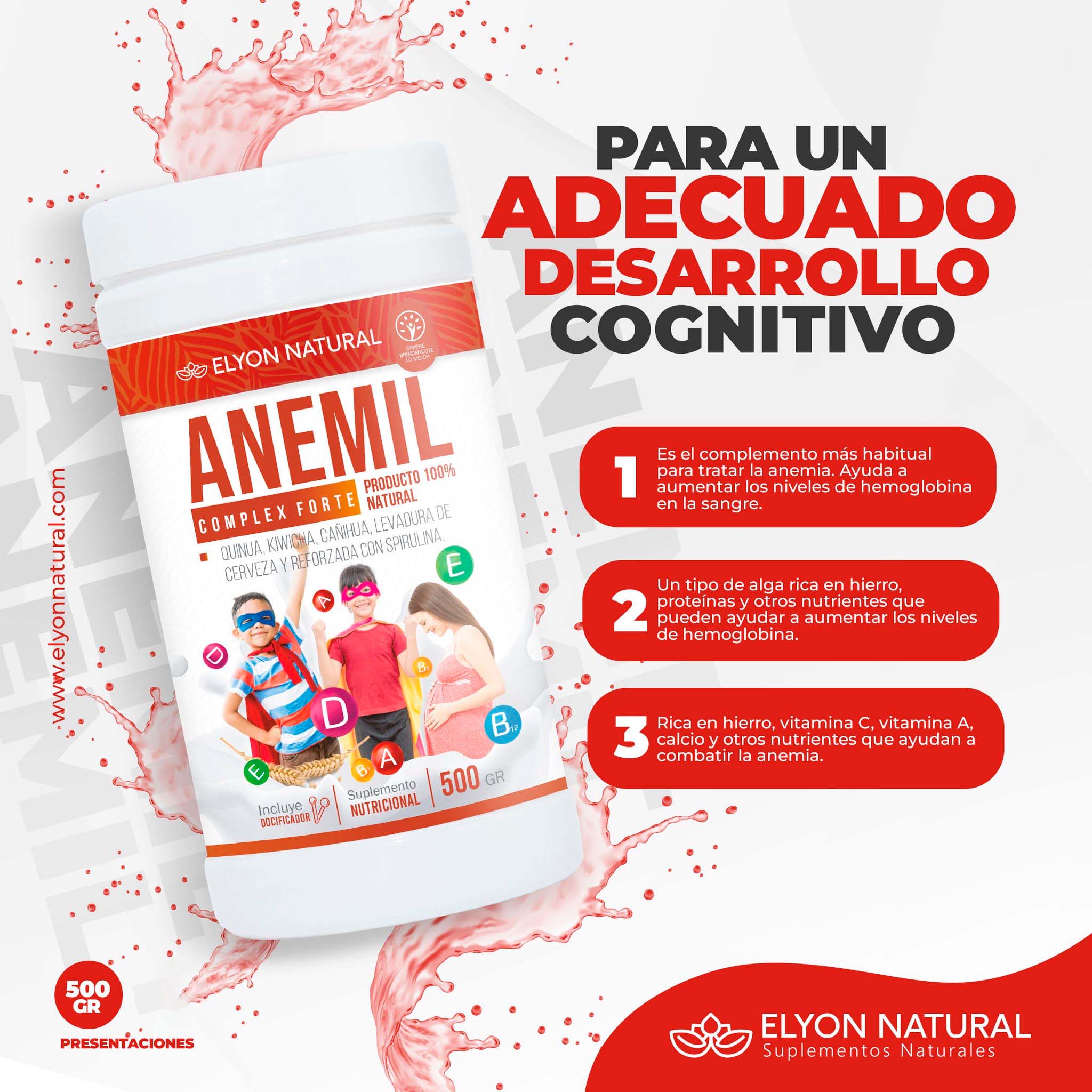 Anemil (500g): ANEMIA - Con Espirulina, Quinua, Kiwicha y Levadura de Cerveza