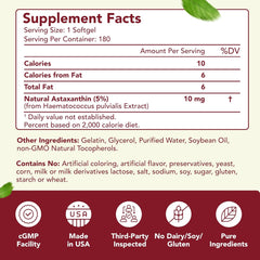 ASTAXANTINA 180 CÁPSULAS 10MG | Antioxidante, Mejora la vista, Trigliceridos, Inflamación, Sistema inmunológico.