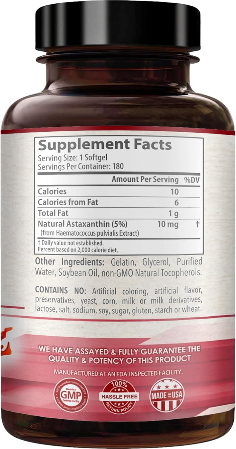ASTAXANTINA 180 CÁPSULAS 10MG | Antioxidante, Mejora la vista, Trigliceridos, Inflamación, Sistema inmunológico.