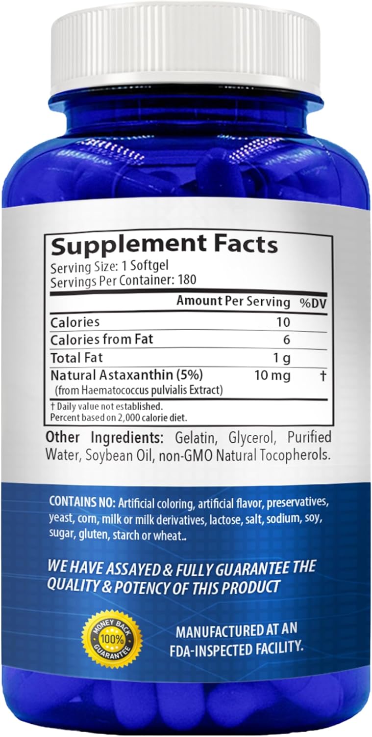 ASTAXANTHIN 180 CÁPSULAS 10MG | Antioxidante, Mejora la vista, Trigliceridos, Inflamación, Sistema inmunológico.