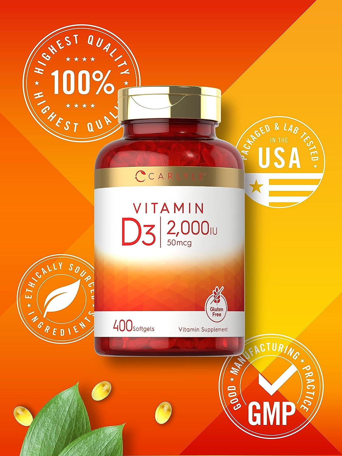 Vitamina D3 2000 UI | 400 cápsulas blandas