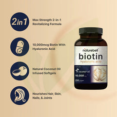 Biotina con ácido hialurónico 10,000 mcg | 250 cápsulas blandas