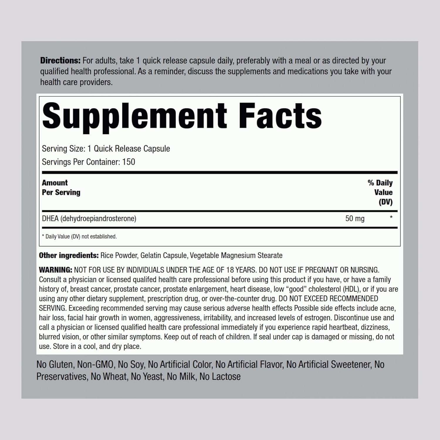 DHEA 50MG 150 Cápsulas| Equilibrio hormonal, Menopausia, Antienvejecimiento.