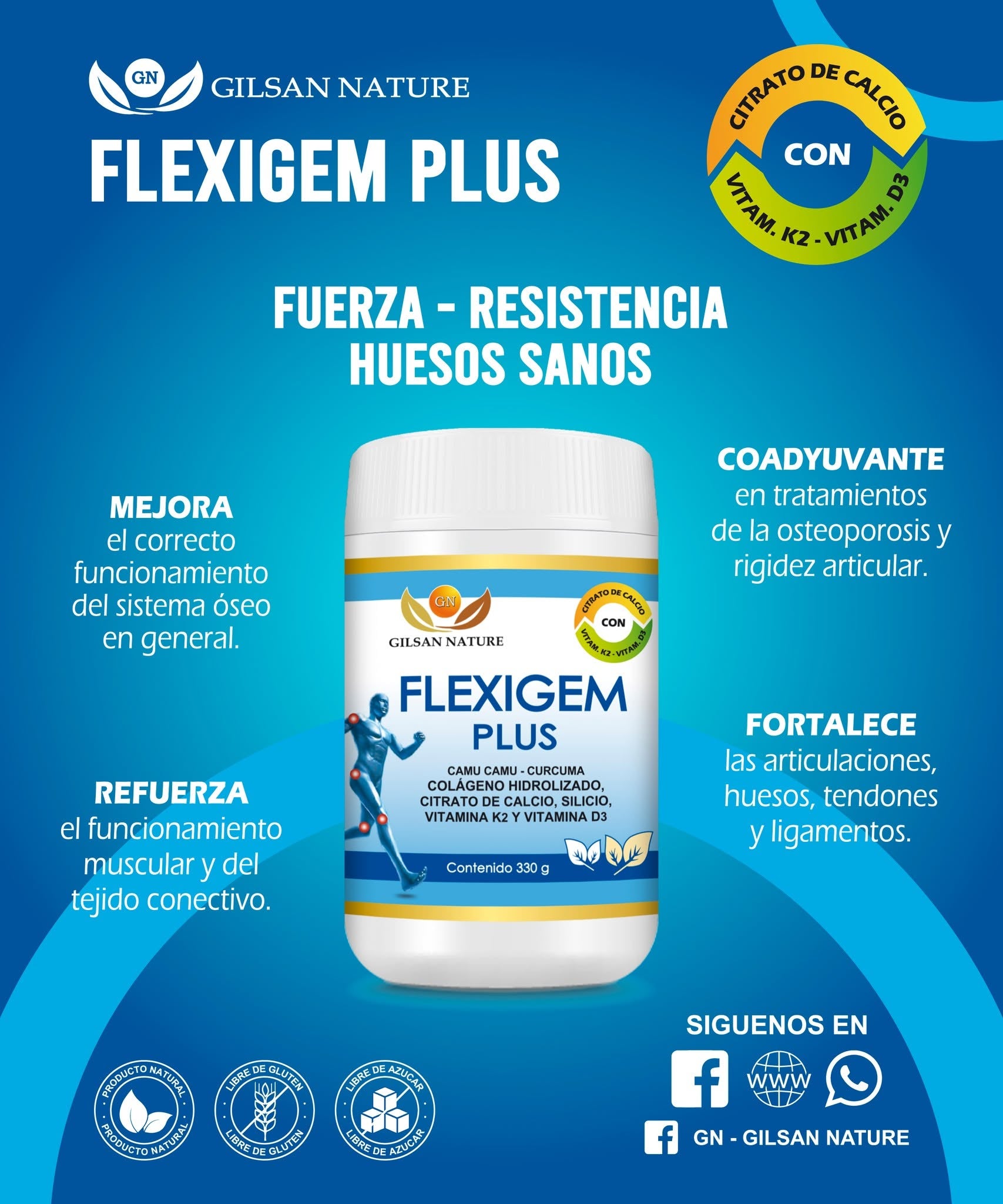 FLEXIGEM PLUS 550grs. - fortalece huesos, tendones, ligamentos y articulaciones.
