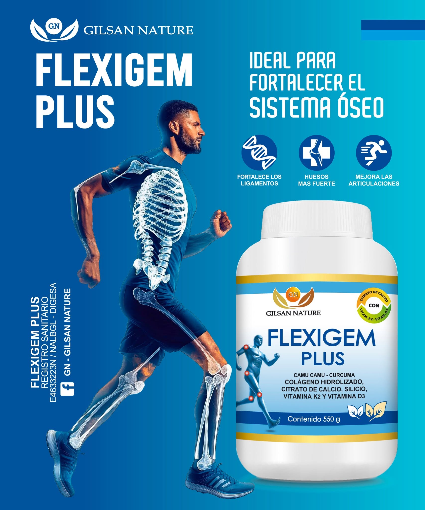 FLEXIGEM PLUS 550grs. - fortalece huesos, tendones, ligamentos y articulaciones.