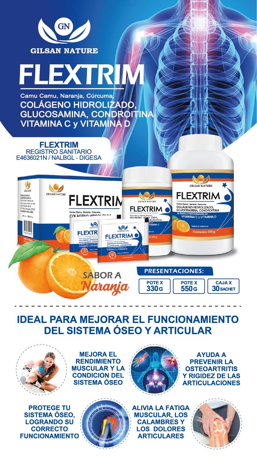FLEXTRIM 30sobres 10grs.Colágeno, Glucosamina  Artritis - Artrosis- Articulaciones - Piel