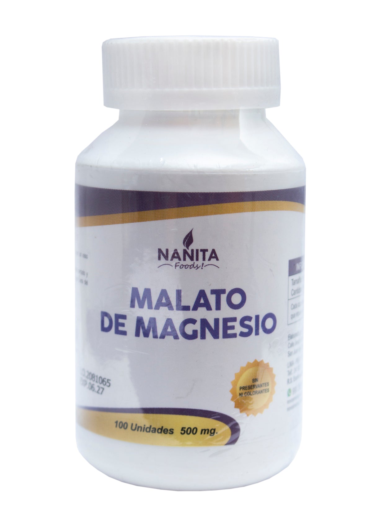 Malato de Magnesio 500mg. 100 cápsulas