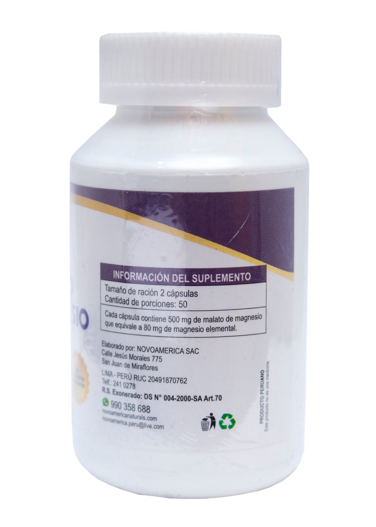 Malato de Magnesio 500mg. 100 cápsulas
