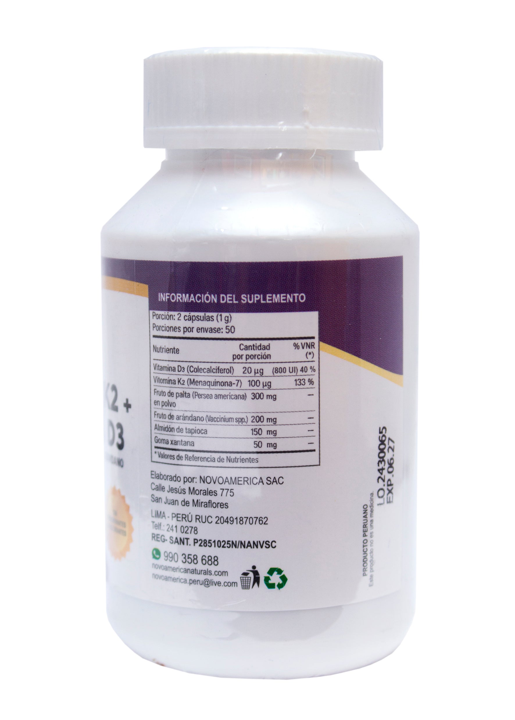 Vitamina K2+D3 500mg. 100 cápsulas - Huesos -  cardiovascular