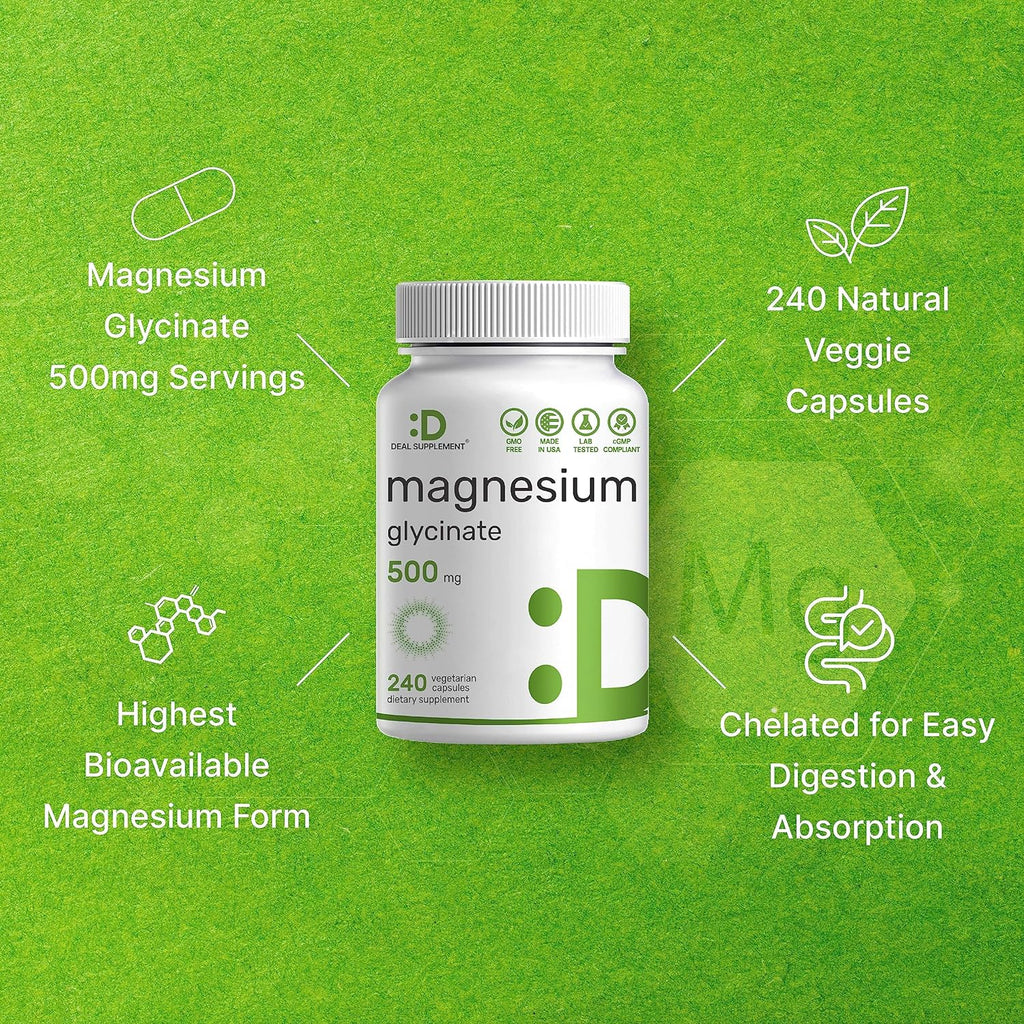 Glicinato de magnesio 500 mg.  240 cápsulas