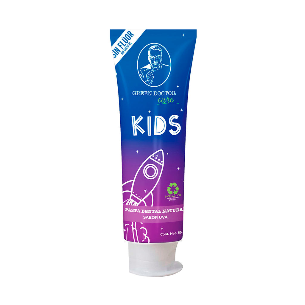 Pasta dental para niños sin flúor, libre de químicos, parabenos, sulfatos y azúcar. 85gr.