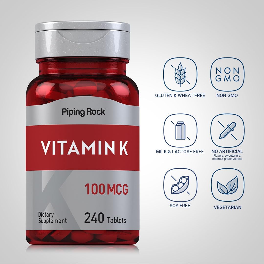 Vitamin K | 100 mcg | 240 Tabletas|  Non-GMO, Libre de gluten