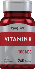 Vitamin K | 100 mcg | 240 Tabletas|  Non-GMO, Libre de gluten