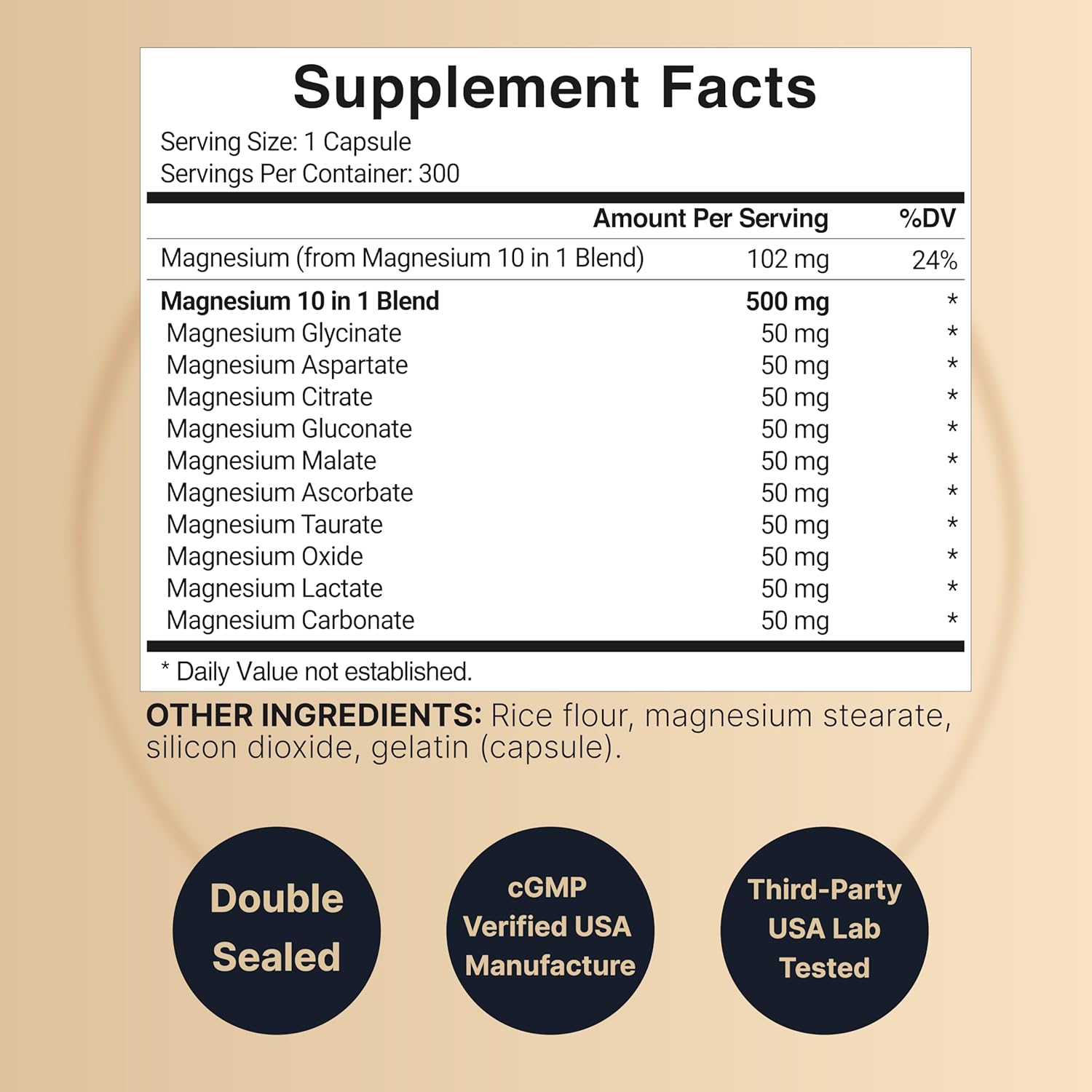 Magnesio Complex 500mg, 300 Capsules – Salud Vida Peru