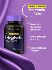 MELATONINA 12mg, 180 TABLETAS | Sueño, Antioxidante, Pérdida de peso.