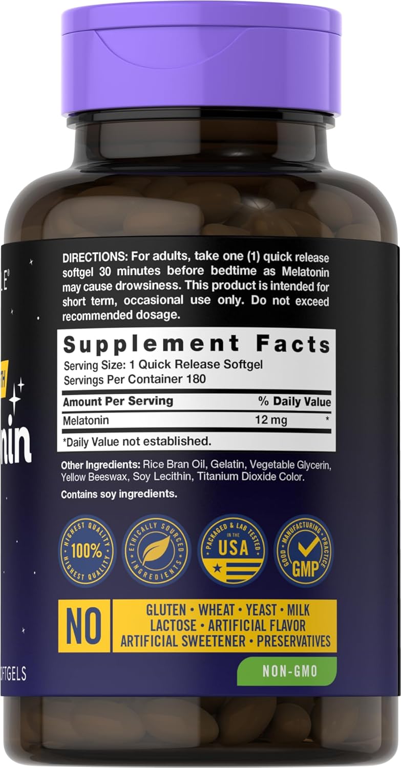 MELATONINA 12mg, 180 TABLETAS | Sueño, Antioxidante, Pérdida de peso.