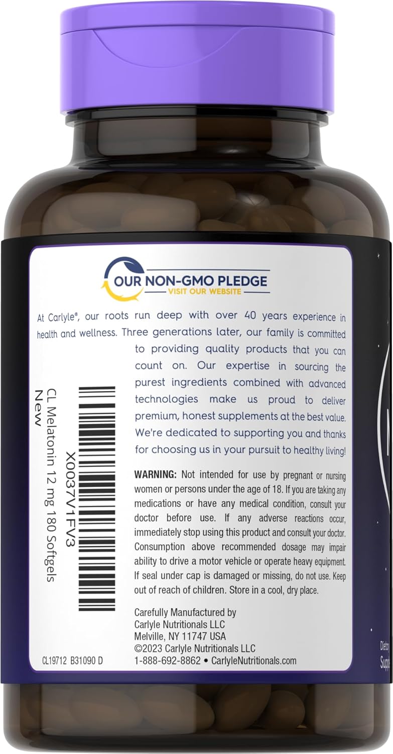 MELATONINA 12mg, 180 TABLETAS | Sueño, Antioxidante, Pérdida de peso.
