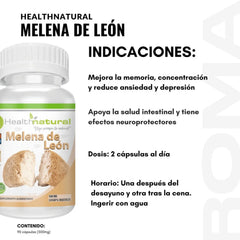 MELENA DE LEÓN 90 CÁPSULAS 500MG  | Estado de ánimo, Estimulación neurológica, Estómago, Antioxidante.