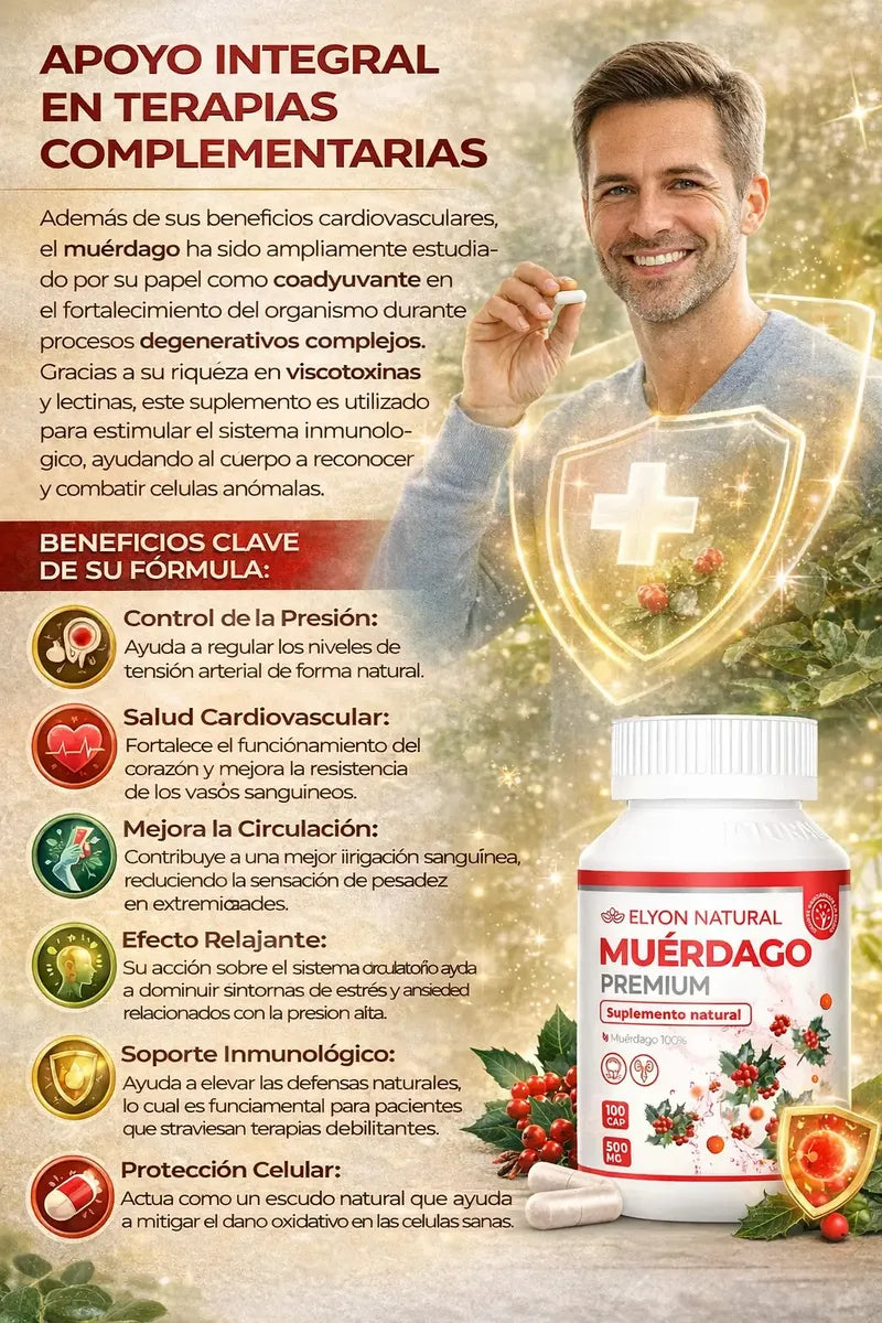 Muérdago Premium 500mg 100 cápsulas- Presión alta, defensas bajas, dolores articulares