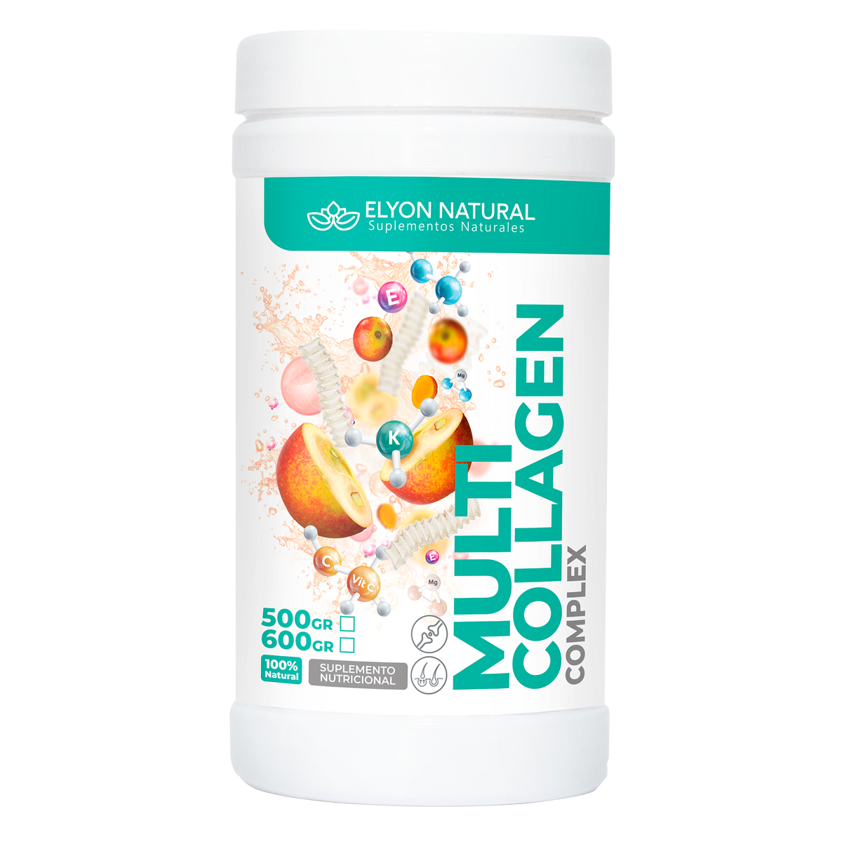 Multi Collagen – Colágeno Hidrolizado con Curcumina, Cartílago de Tiburón, Magnesio, Potasio, Vitamina E y Camu Camu – Frasco 500g