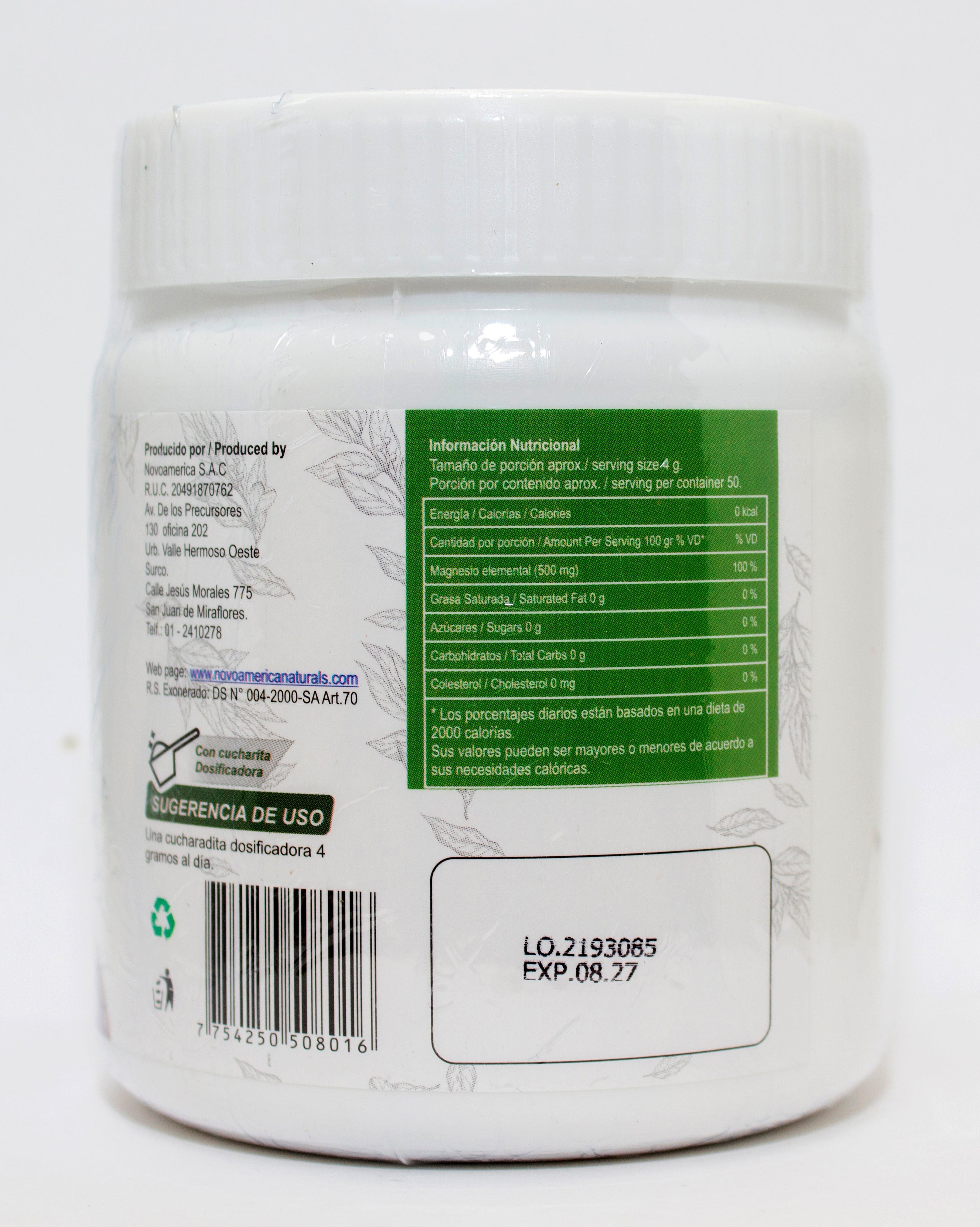 Malato de Magnesio 200g.  Polvo - Pote