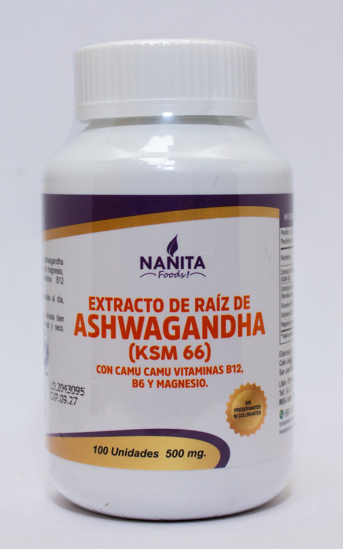 ASHWAGANDHA (KSM 66) 500mg. 100 cápsulas | Estrés, Ansiedad, Estado de ánimo, Antioxidante.