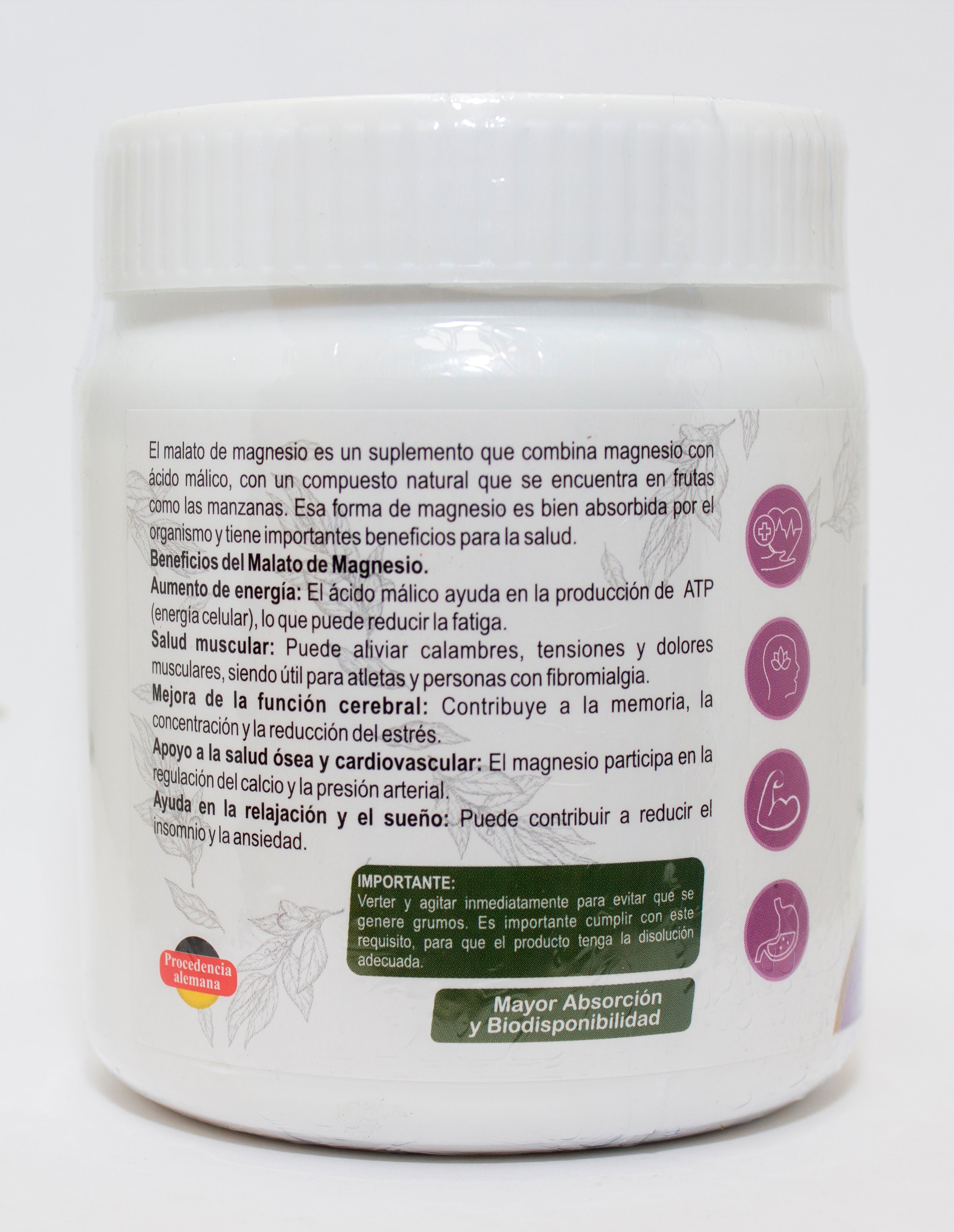 Malato de Magnesio 200g.  Polvo - Pote