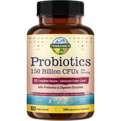 Probióticos diarios para hombres y mujeres, 150 mil millones de probióticos de 25 cepas, con prebióticos y enzimas, 60 cápsulas