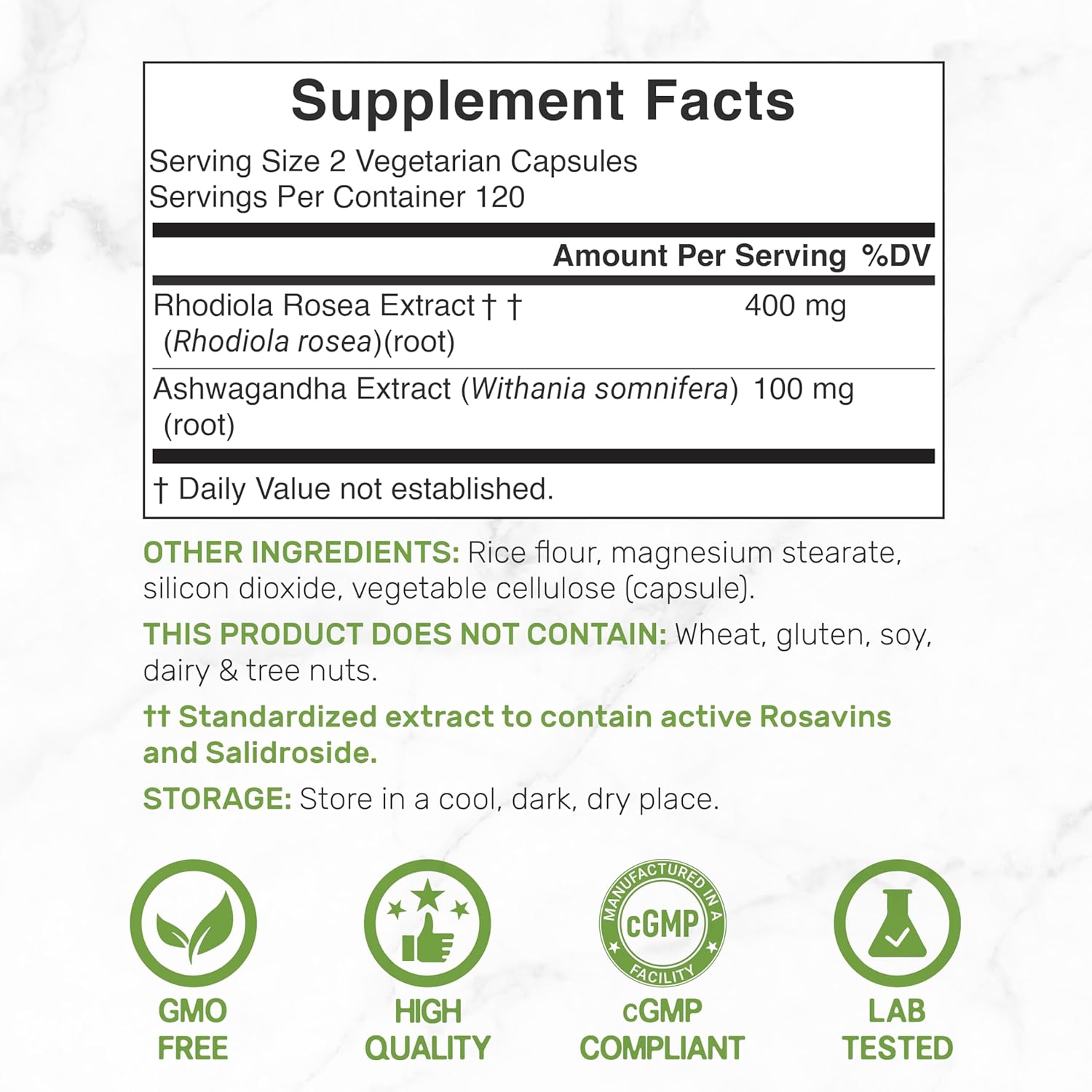 Rhodiola con Ashwagandha 5000mg. p/s 240 cápsulas