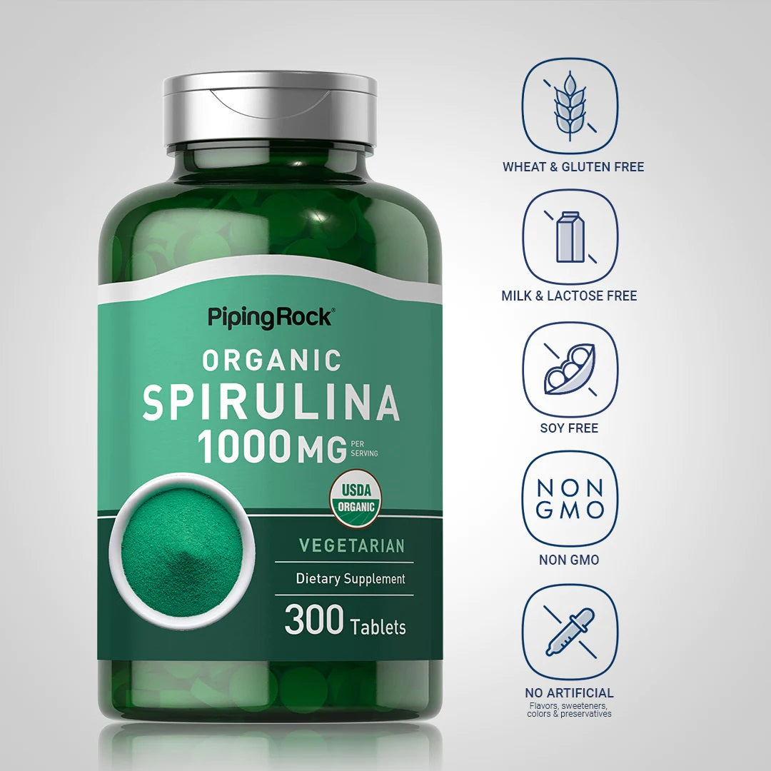 Organic Spirulina 300 tabletas de 1000mg