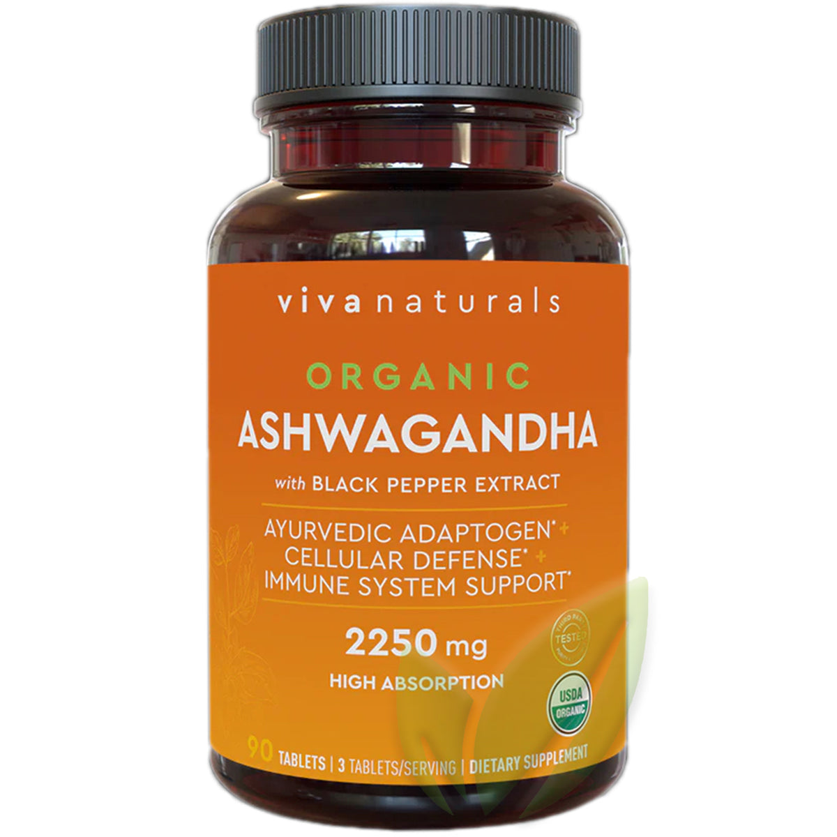 Ashwagandha orgánica con extracto de pimienta negra orgánica 2250 mg p/s | 90 tabletas | Expira 06/24