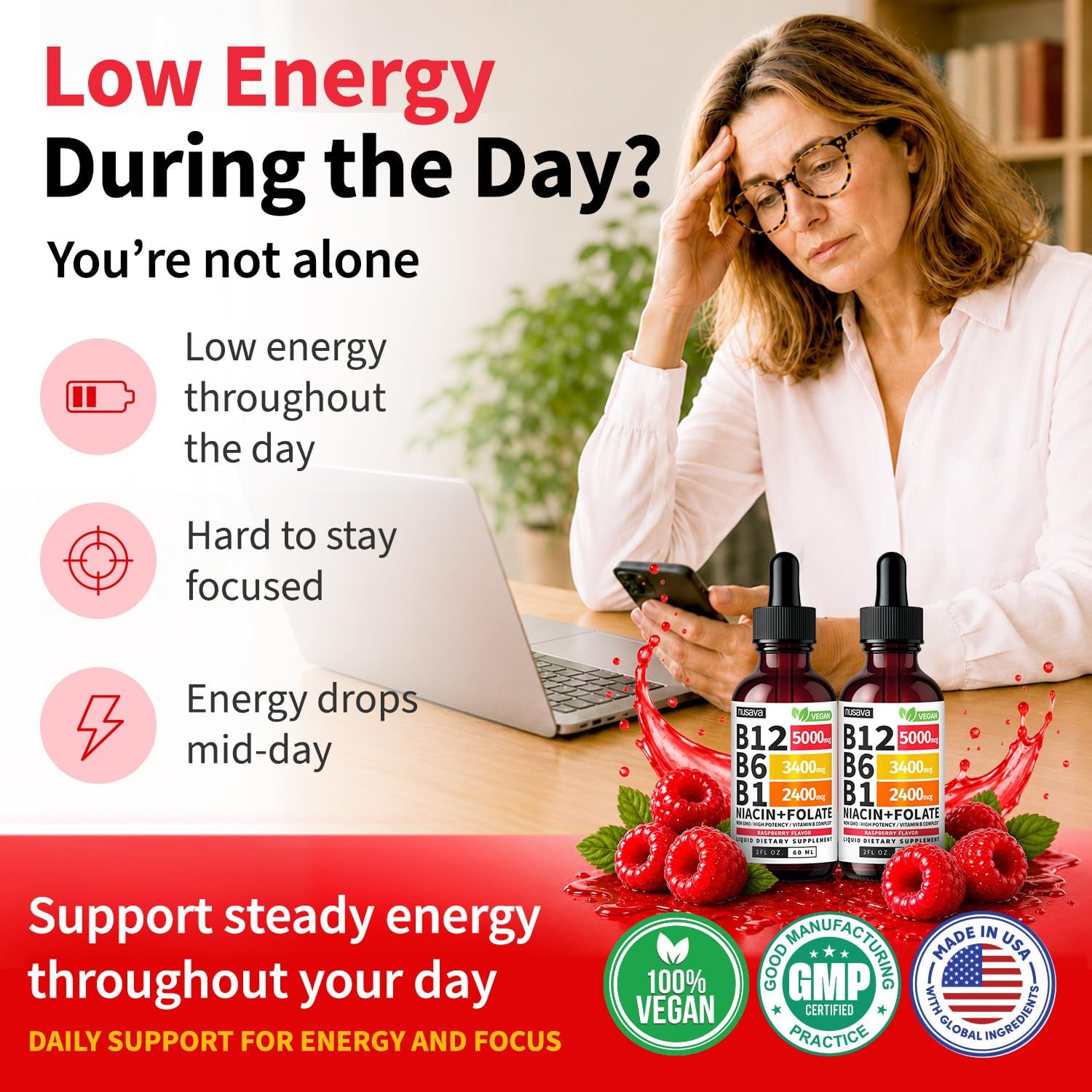 Vitamina B12 5000mcg , sublingual, metilcobalamina y B6 - Energía - Cerebro - Apoyo Cardíaco.