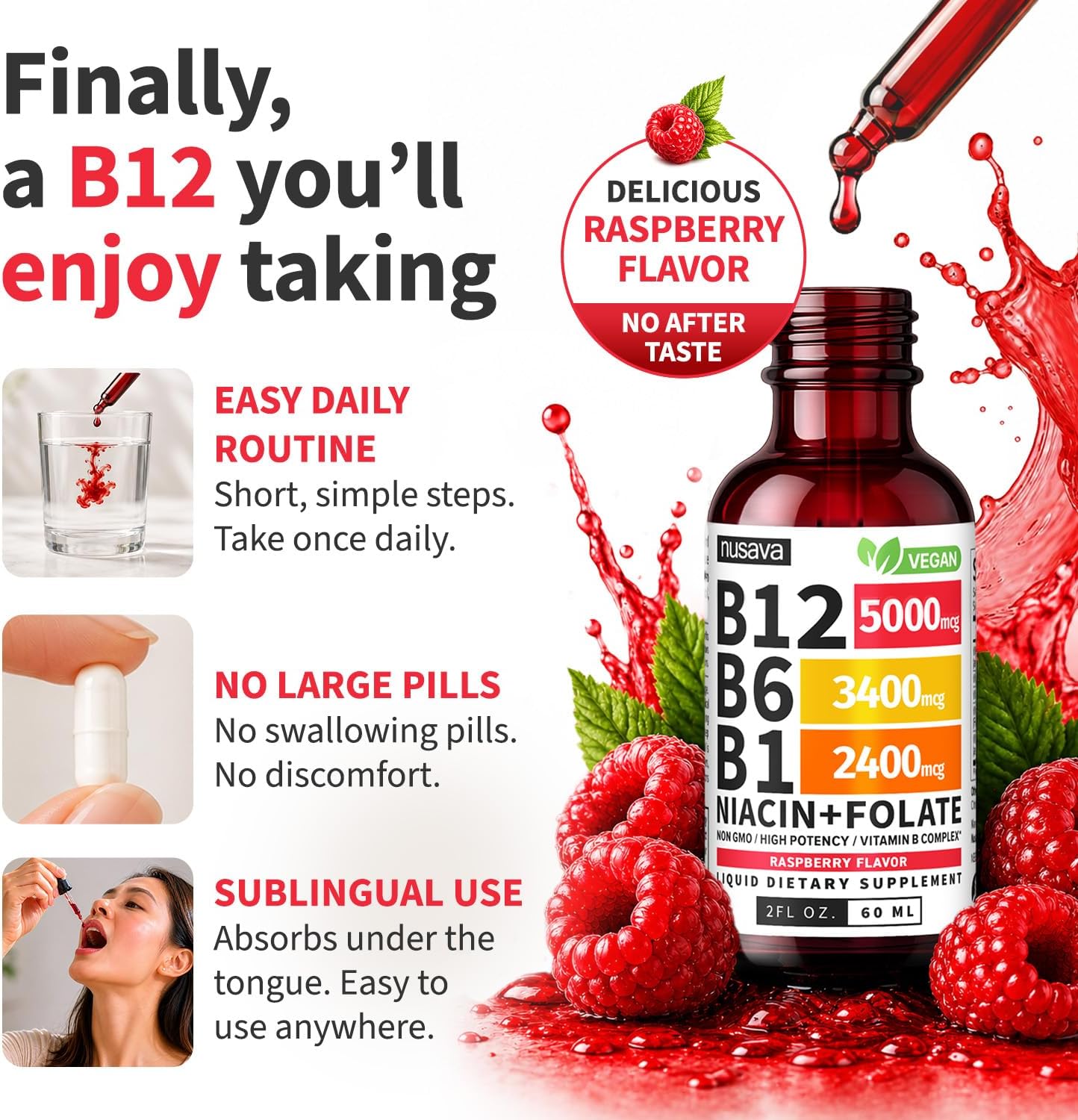 Vitamina B12 5000mcg , sublingual, metilcobalamina y B6 - Energía - Cerebro - Apoyo Cardíaco.