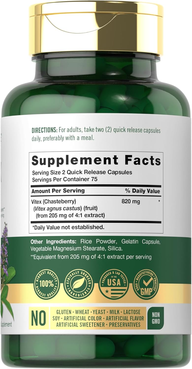 VITEX CHASTEBERRY 150 CÁPSULAS 820MG | Equilibrio hormonal, Menstruación, Fertilidad, Menopausia, Acné Hormonal.