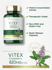 VITEX CHASTEBERRY 150 CÁPSULAS 820MG | Equilibrio hormonal, Menstruación, Fertilidad, Menopausia, Acné Hormonal.