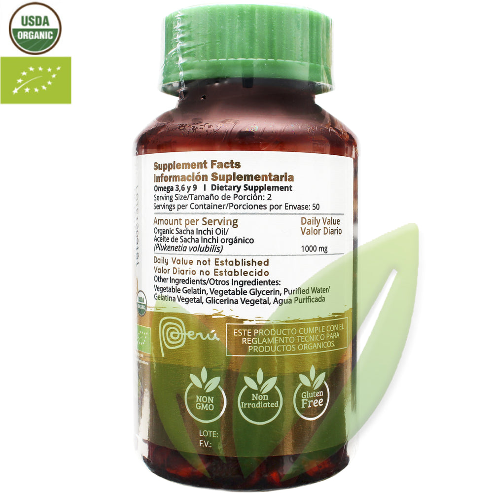 Sacha Inchi orgánico (Omega 3-6-9) 500 mg | 100 cápsulas blandas