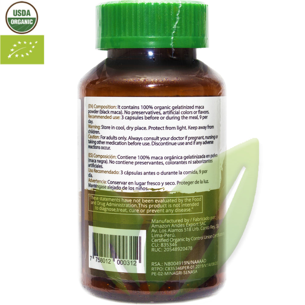 Maca negra orgánica 500 mg | 100 cápsulas veg.