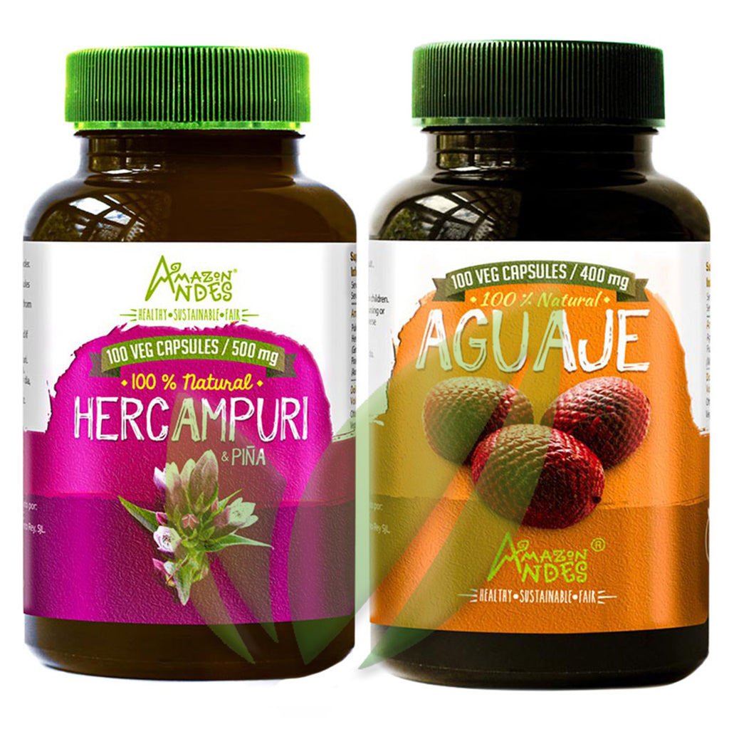 Pack Adelgaza Mujer: Aguaje (400 mg x 100 caps) + Hercampuri & Piña (500 mg x 100 caps)