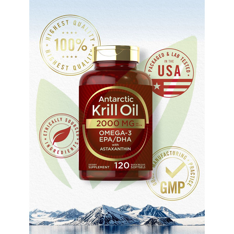 Aceite de Krill Antártico con Astaxantina (Omega-3, EPA/DHA) 2000 mg p/s | 120 cápsulas blandas | Expira 02/24