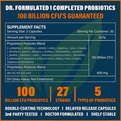 Probiótico (100 mil millones UFC 27 Cepas) & Prebiótico (5) | 60 cápsulas recubiertas.