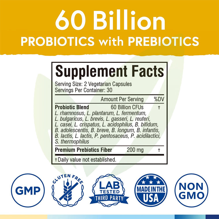 Prebióticos y probióticos 60 mil millones de UFC, 20 cepas | 60 cápsulas vegetales