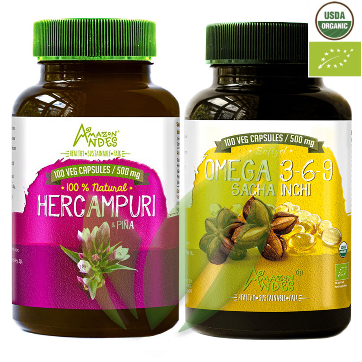 Pack Sin  Colesterol: Omega 3-6-9 Sacha Inchi (500 mg x 100 caps) + Hercampuri (500 mg x 100 caps)