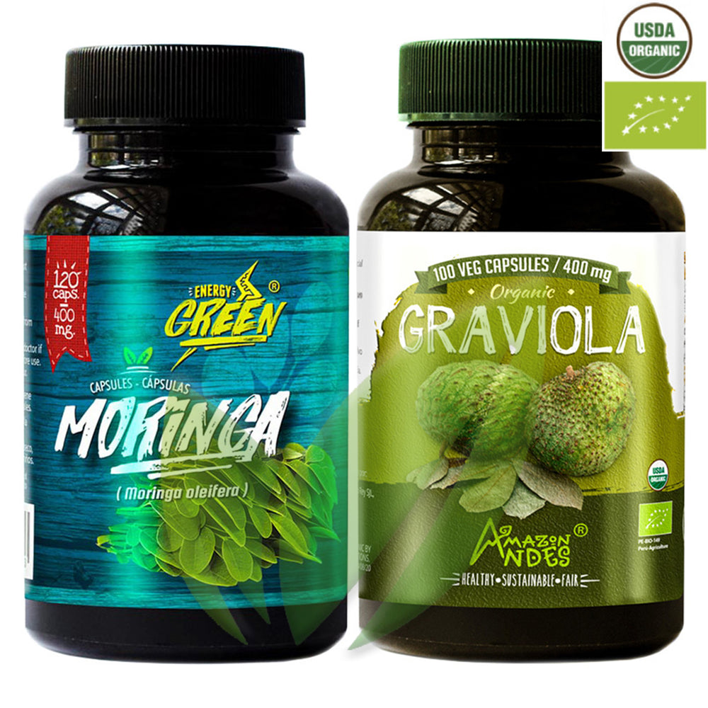 Pack Siempre Saludable: 1 Moringa (400 mg x 120 caps) + 1 Graviola Orgánica (400 mg x 100 caps)