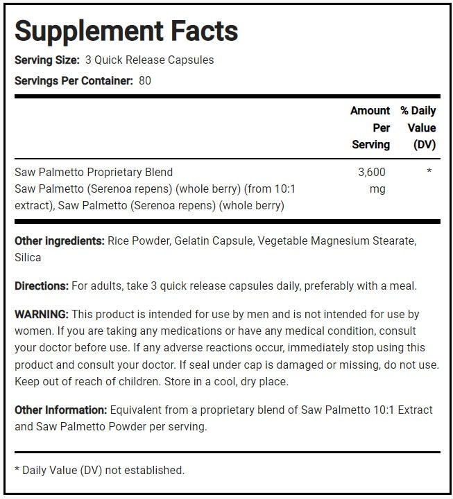 Saw Palmetto 3600 mg p/s | 240 cápsulas | Expira 03/25
