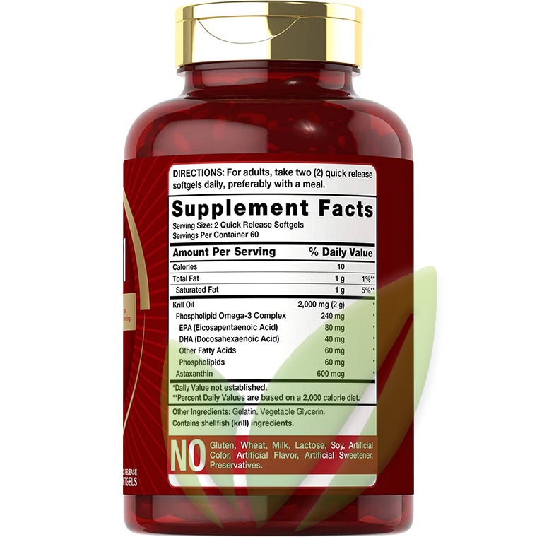 Aceite de Krill Antártico con Astaxantina (Omega-3, EPA/DHA) 2000 mg p/s | 120 cápsulas blandas | Expira 02/24