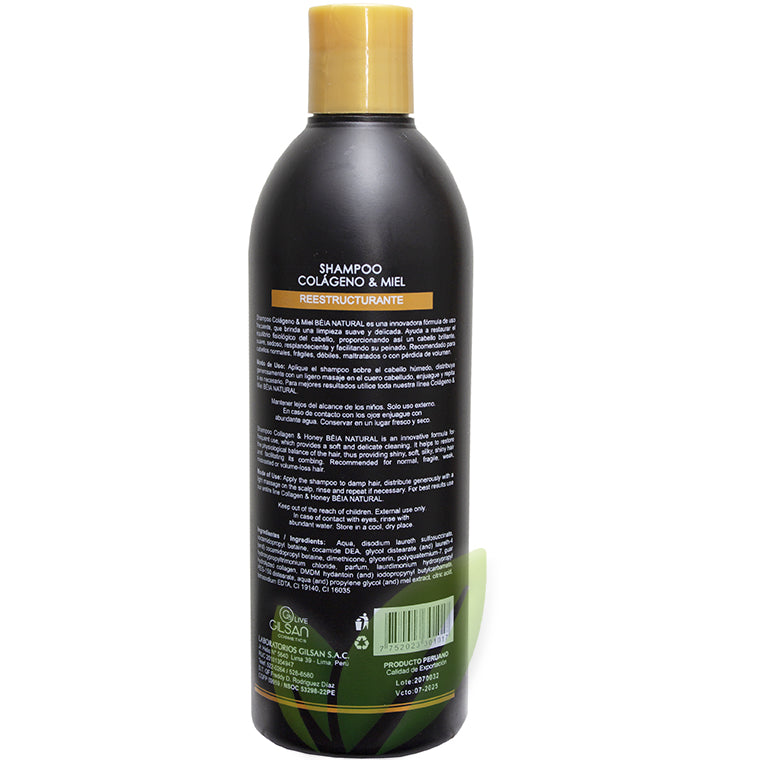 Shampoo colágeno y miel sin sal ni sulfatos (cabellos frágiles o con pérdida de volumen) | 500 ml
