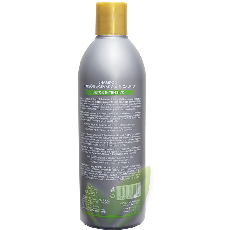 Shampoo carbón activado y eucalipto sin sal ni sulfatos (cabello graso) | 500 ml