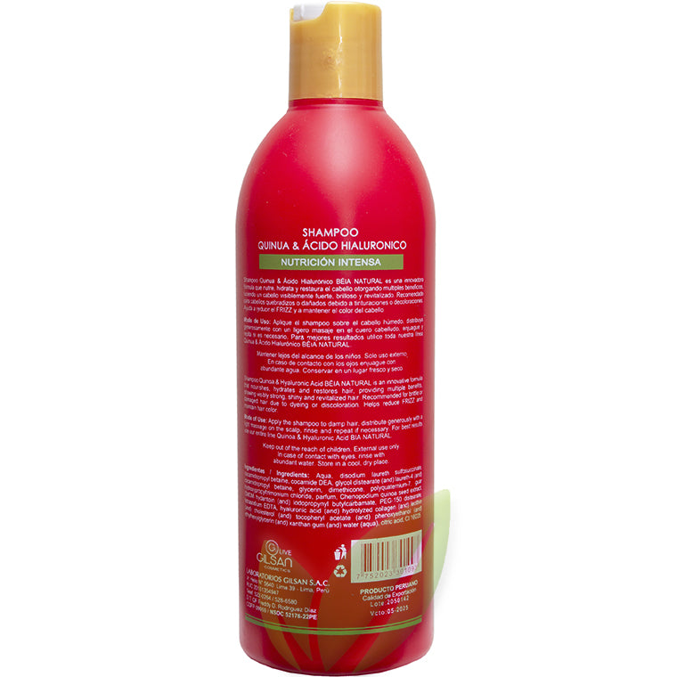 Shampoo quinua y ácido hialurónico sin sal ni sulfatos (cabellos quebradizos) | 500 ml
